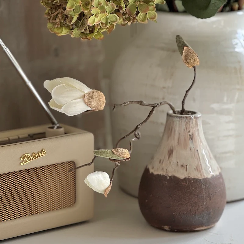 Small Rustic Cream and Brown Ceramic Vase - Image 2