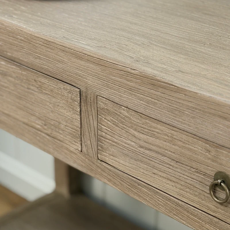 Small Two Drawer Console Table Reclaimed Elm Dark - Image 4