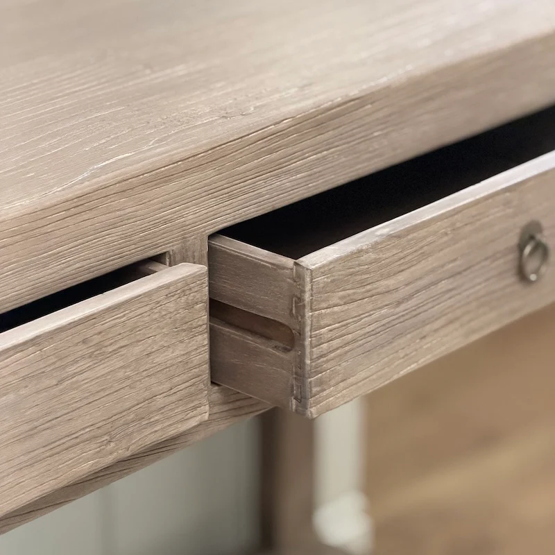 Small Two Drawer Console Table Reclaimed Elm Dark - Image 8