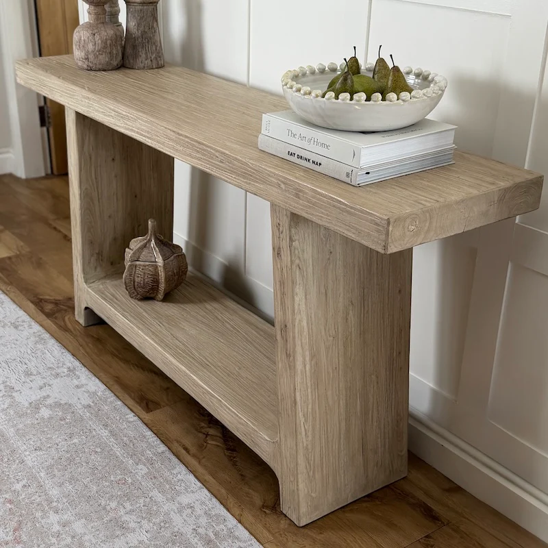 Smart Reclaimed Elm Console Table With Shelf – Light Finish 160cm - Image 2