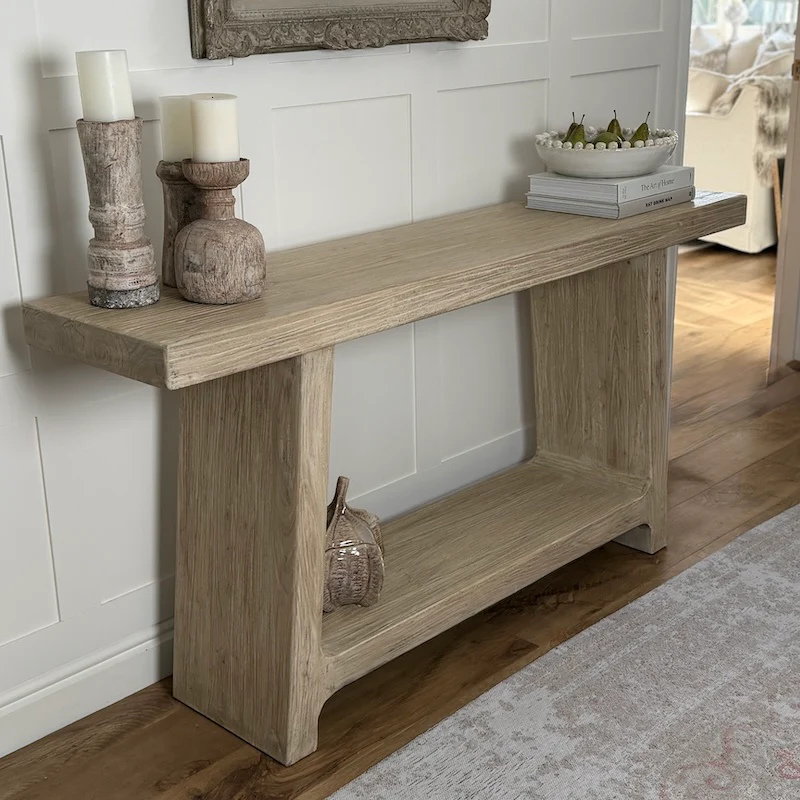 Smart Reclaimed Elm Console Table With Shelf – Light Finish 160cm - Image 4