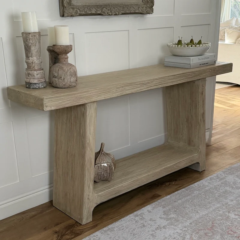 Smart Reclaimed Elm Console Table With Shelf – Light Finish 160cm - Image 7