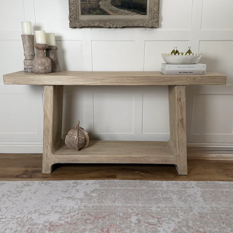 Smart Reclaimed Elm Console Table With Shelf – Light Finish 160cm - Image 8