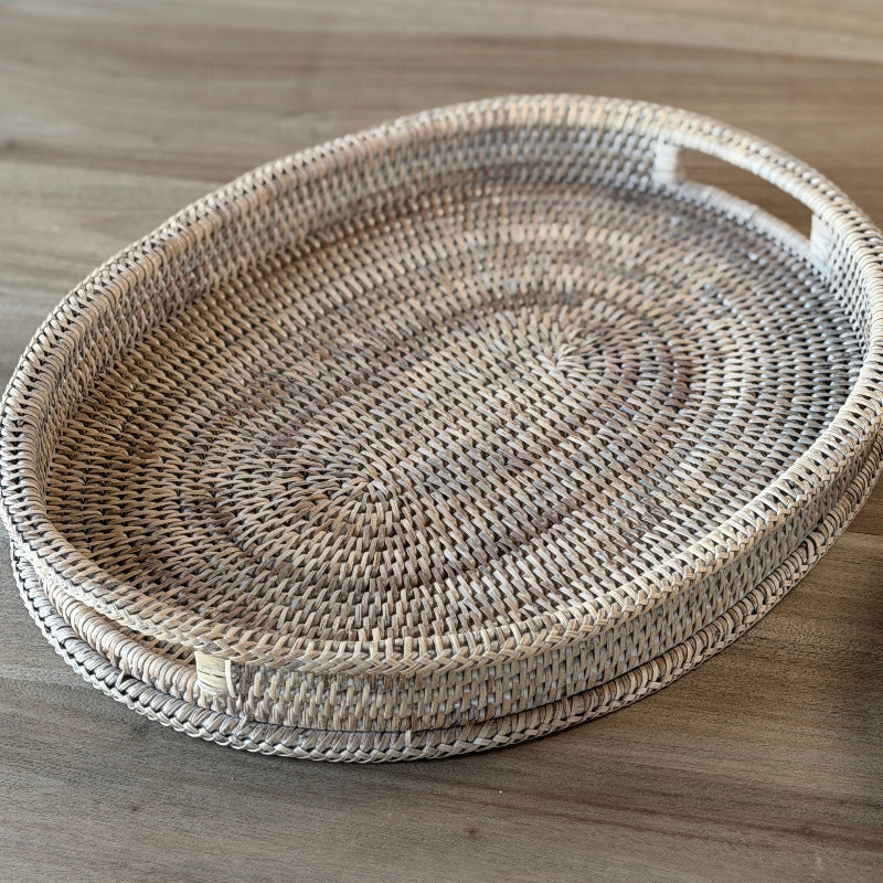Soft Whitewash Handwoven Rattan Oval Tray – Natural Serving & Styling Tray - Image 3