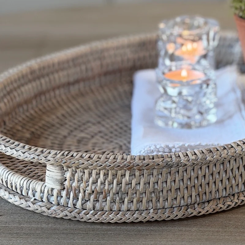 Soft Whitewash Handwoven Rattan Oval Tray – Natural Serving & Styling Tray - Image 4