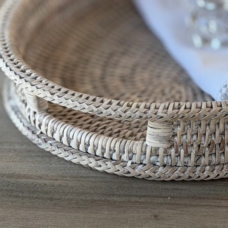 Soft Whitewash Handwoven Rattan Oval Tray – Natural Serving & Styling Tray - Image 5