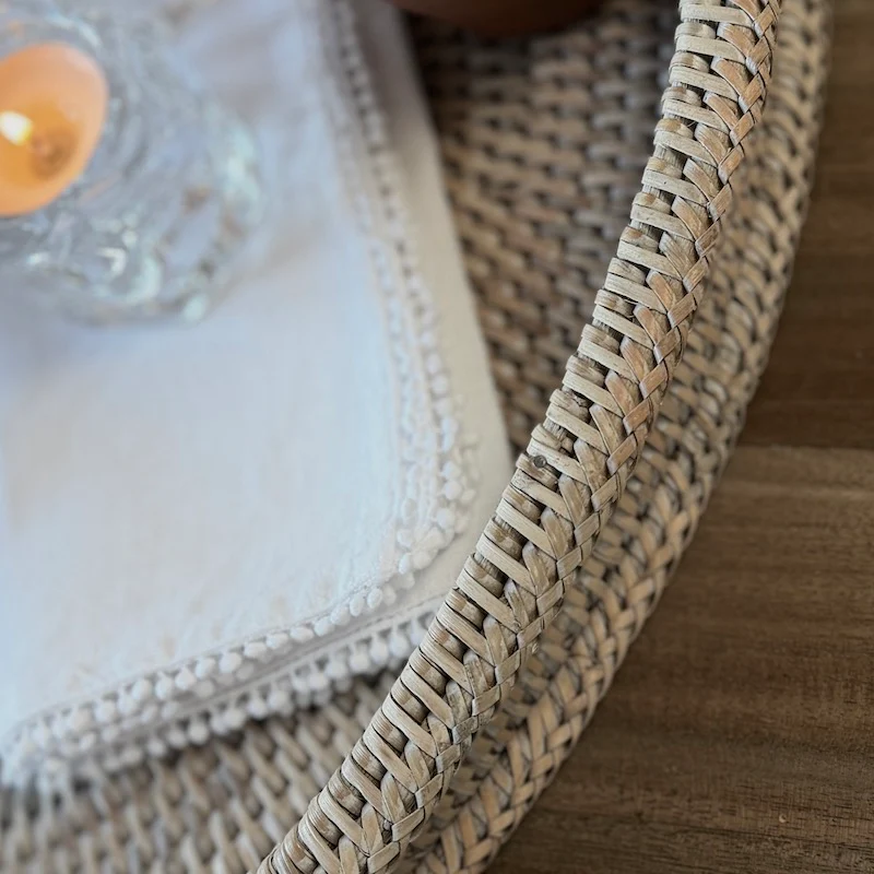 Soft Whitewash Handwoven Rattan Oval Tray – Natural Serving & Styling Tray - Image 6