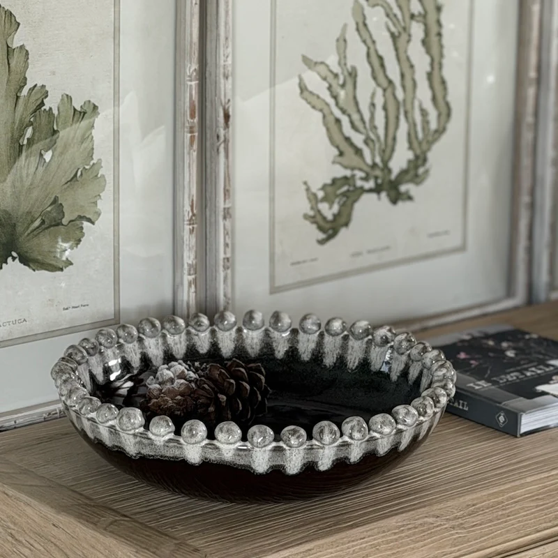 Soma Decorative Glazed Stoneware Bowl - Beaded Rim
