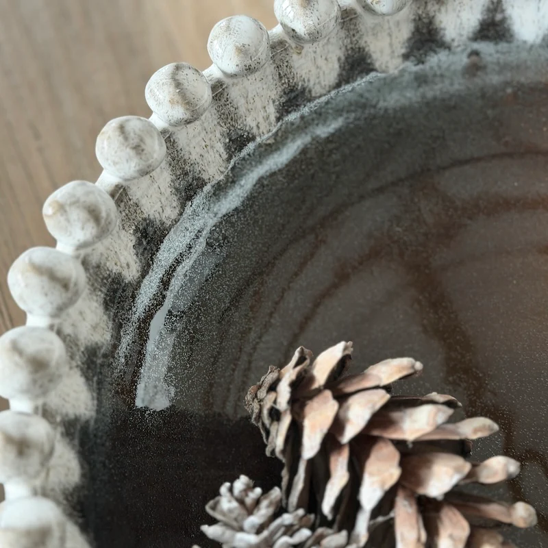 Soma Decorative Glazed Stoneware Bowl - Beaded Rim - Image 2