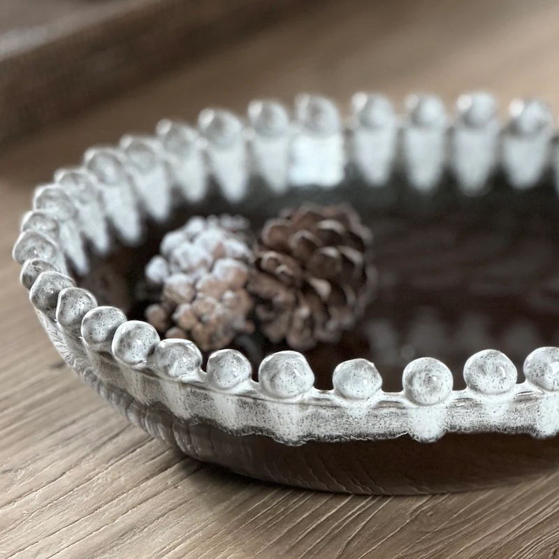 Soma Decorative Glazed Stoneware Bowl - Beaded Rim - Image 3