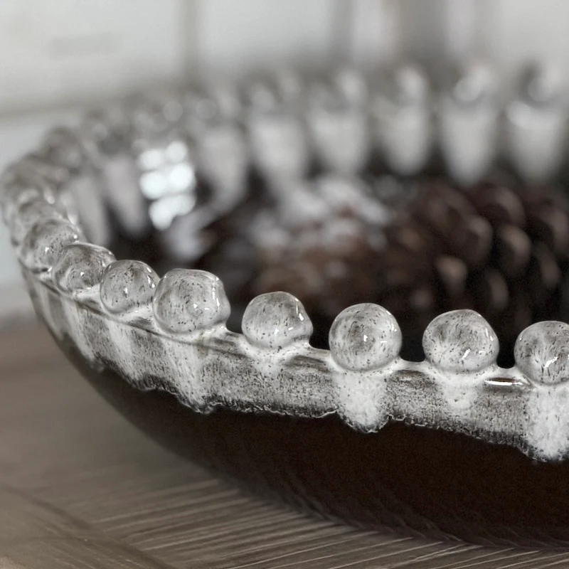 Soma Decorative Glazed Stoneware Bowl - Beaded Rim - Image 4