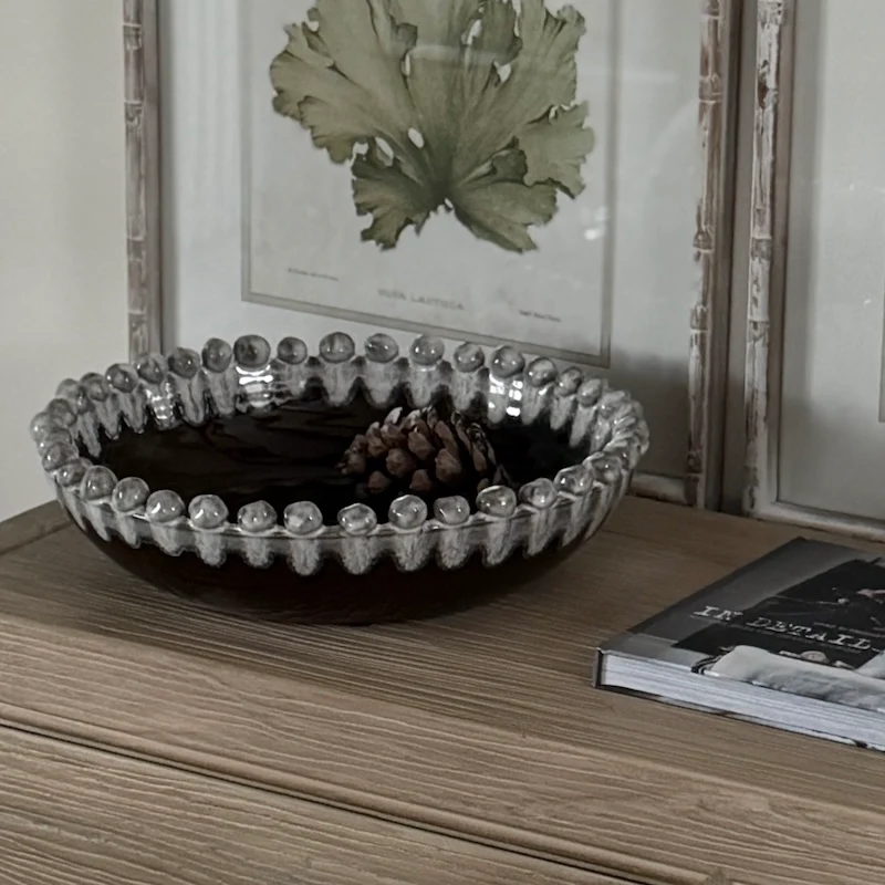Soma Decorative Glazed Stoneware Bowl - Beaded Rim - Image 5