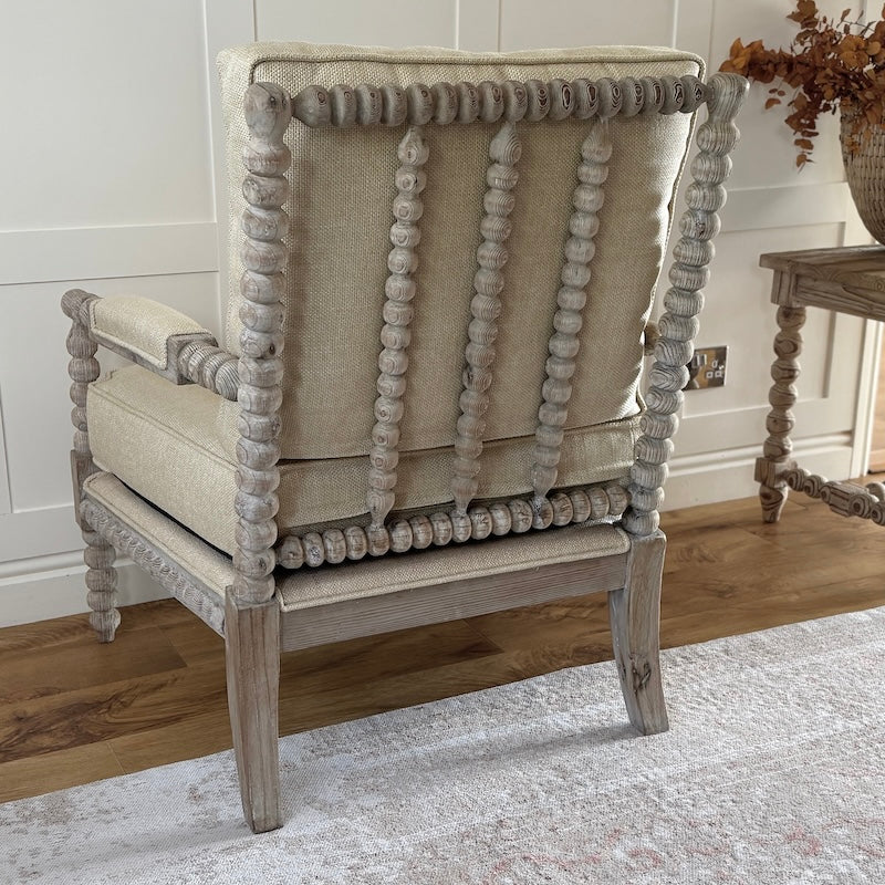 Spindle Linen Gold Indoor Outdoor Armchair - Image 7