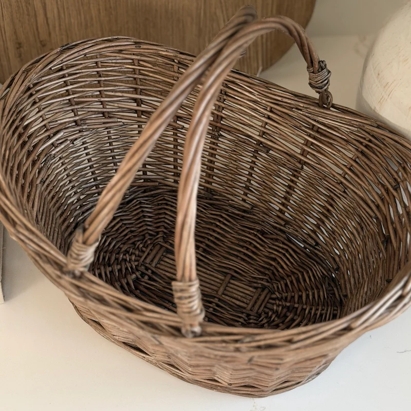 Stackable Wicker Basket with Hinged Handles - Image 2