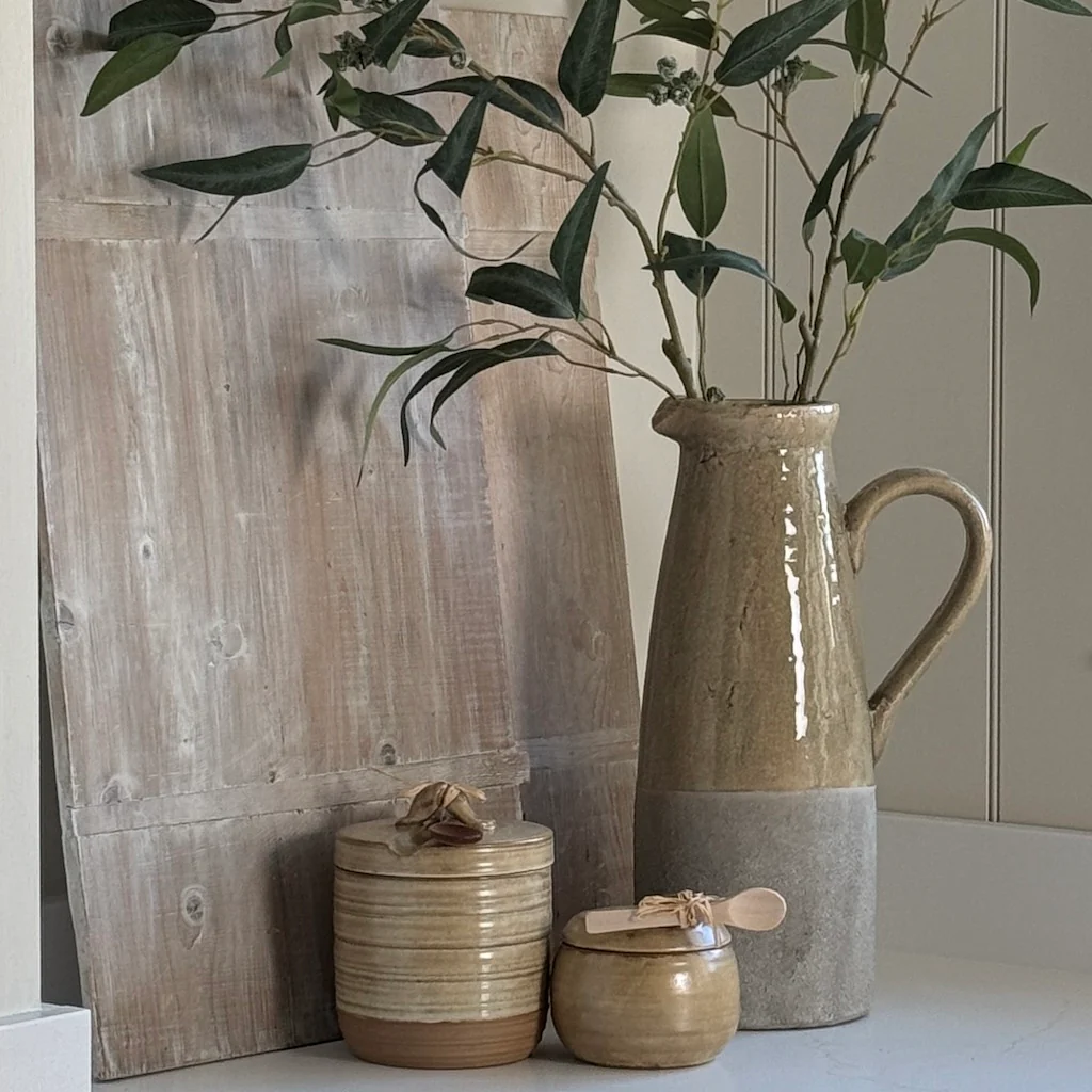 Tall Ochre Glazed Ceramic Pitcher - Image 4