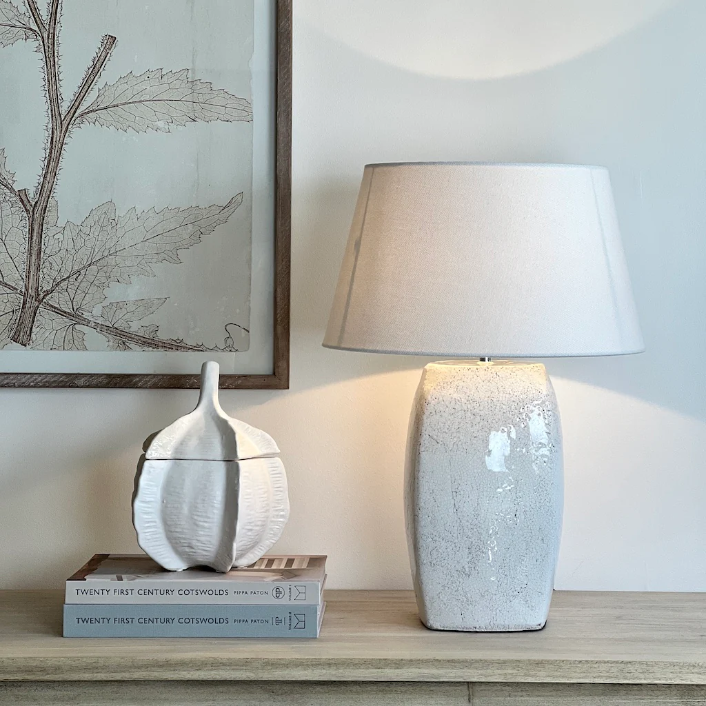Tall White Crackle Glaze Table Lamp - Image 3