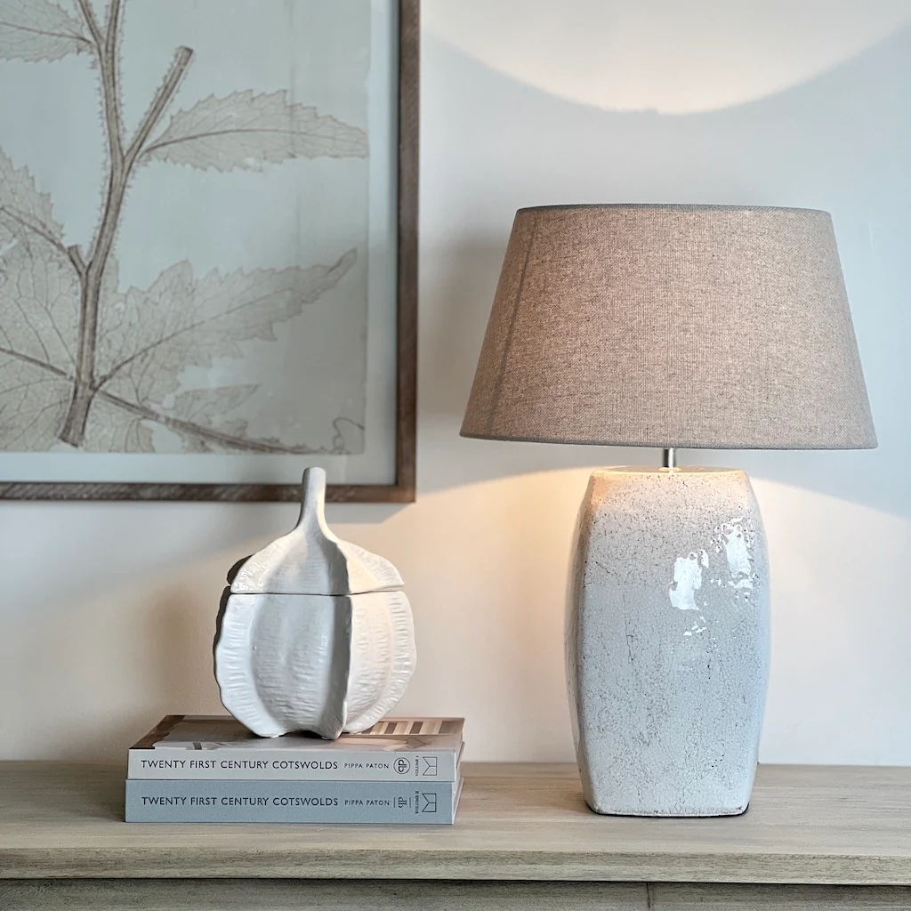 Tall White Crackle Glaze Table Lamp - Image 4