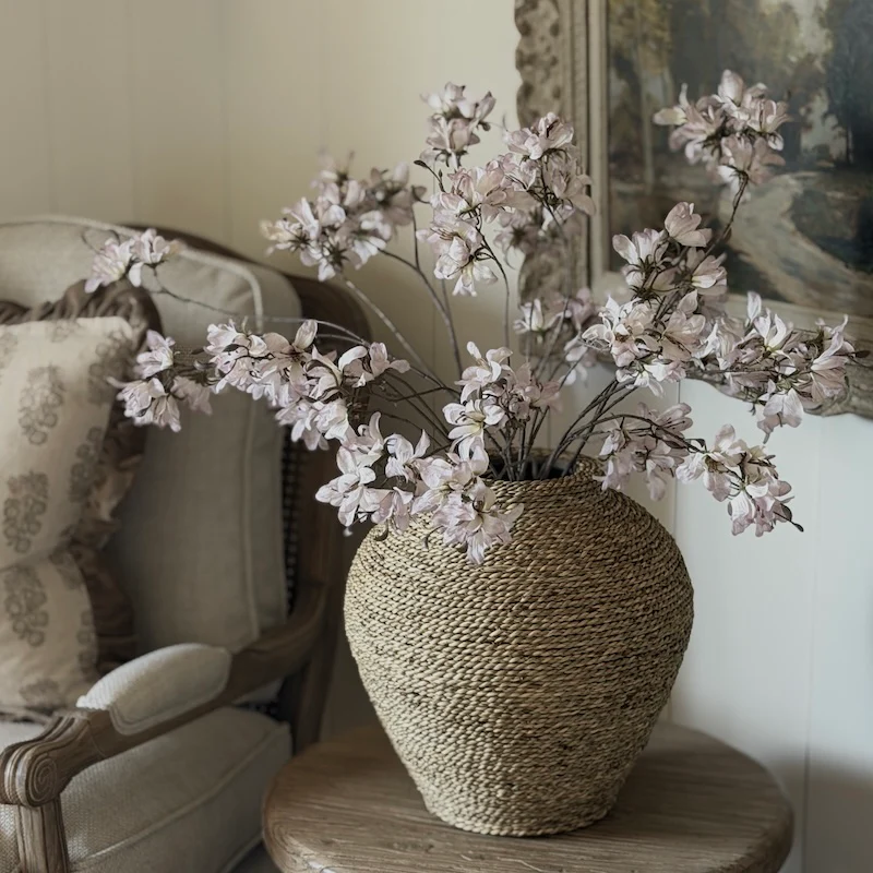 Tanson Woven Seagrass Rounded Vase – Metal Framed Natural Vessel