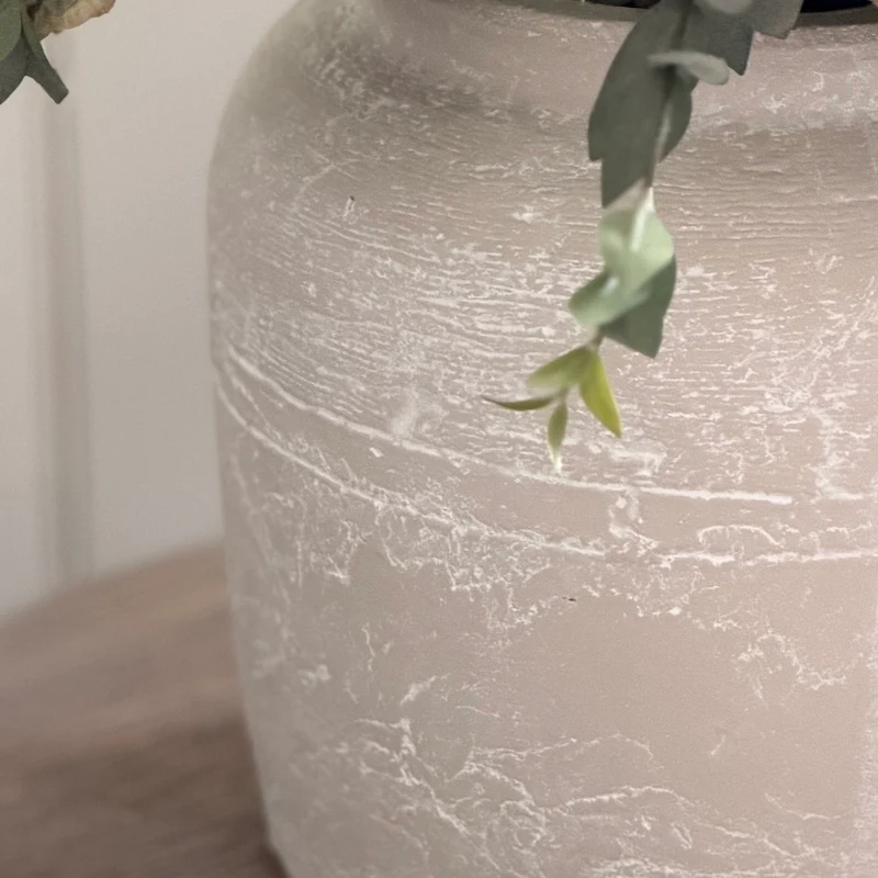 Textured Stone Effect Ceramic Vase – Neutral Rustic Pot 25cm - Image 2