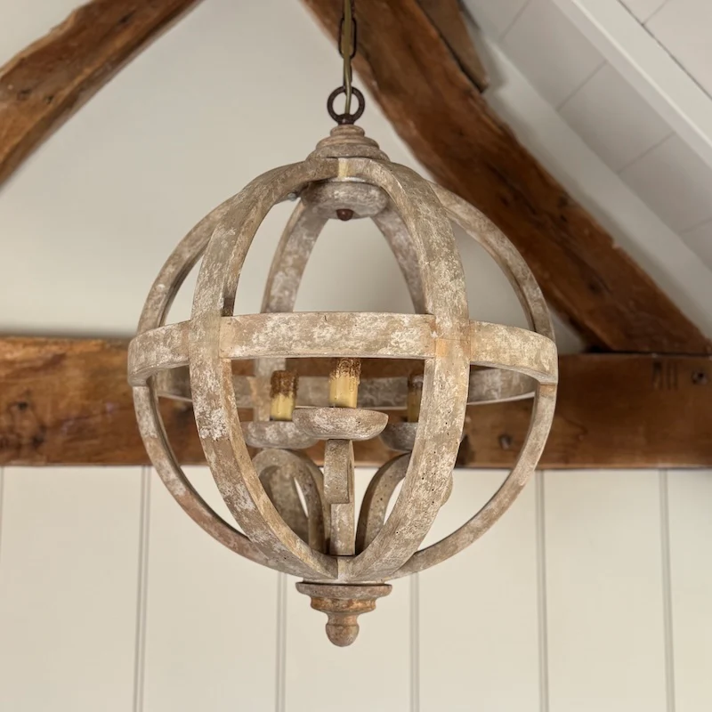 The Phillipe Round Wooden Orb Chandelier Small
