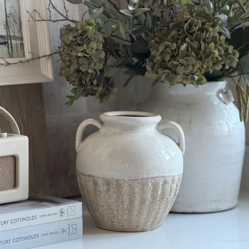 Two-Handled Ceramic Vase – Textured Neutral Glaze - Image 2