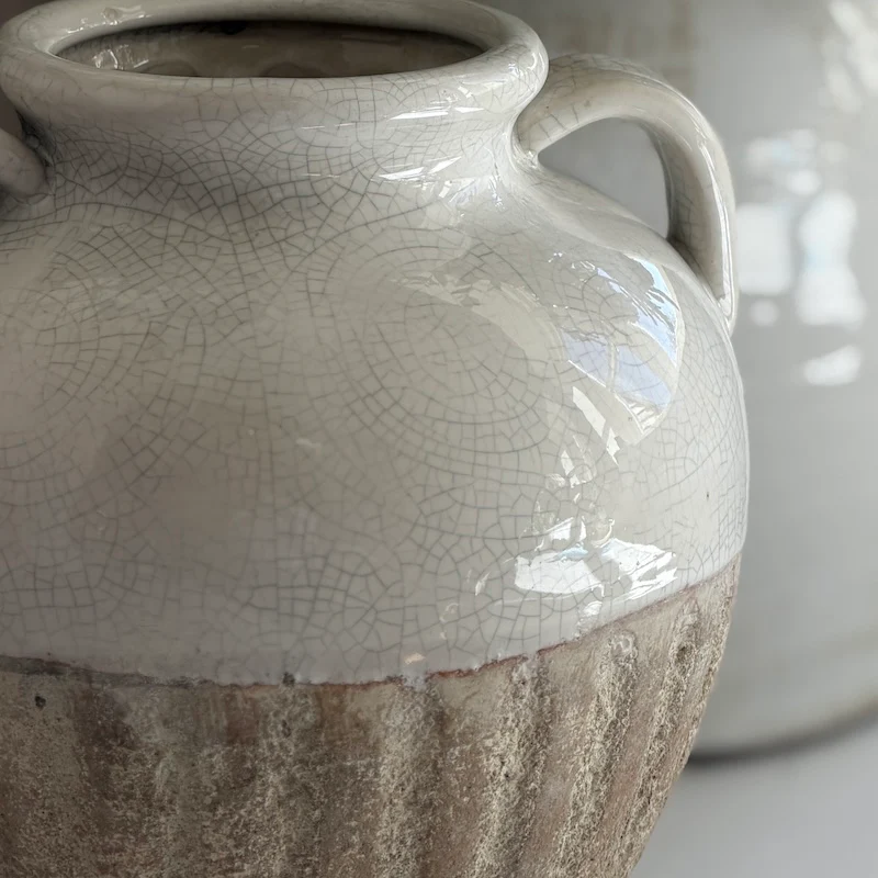 Two-Handled Ceramic Vase – Textured Neutral Glaze - Image 3