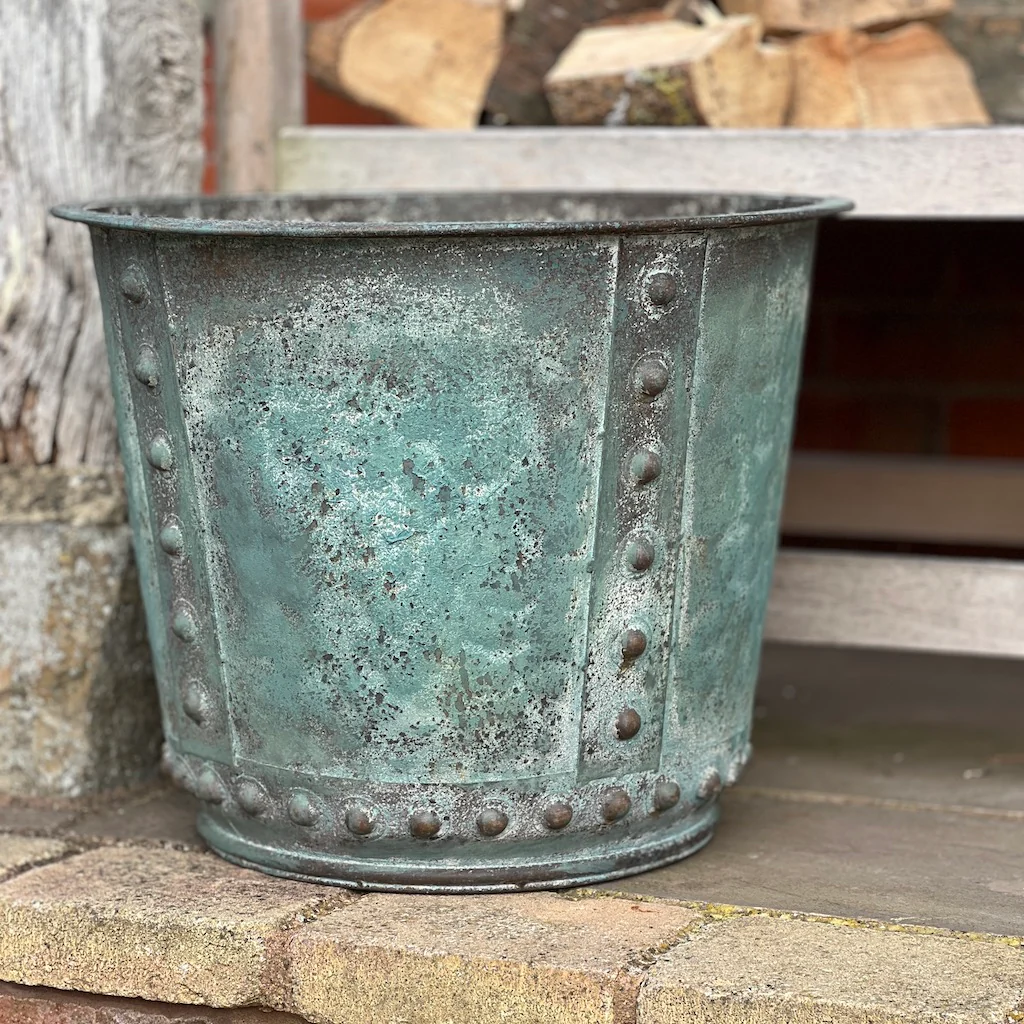 Verdigris Studded Iron Planter