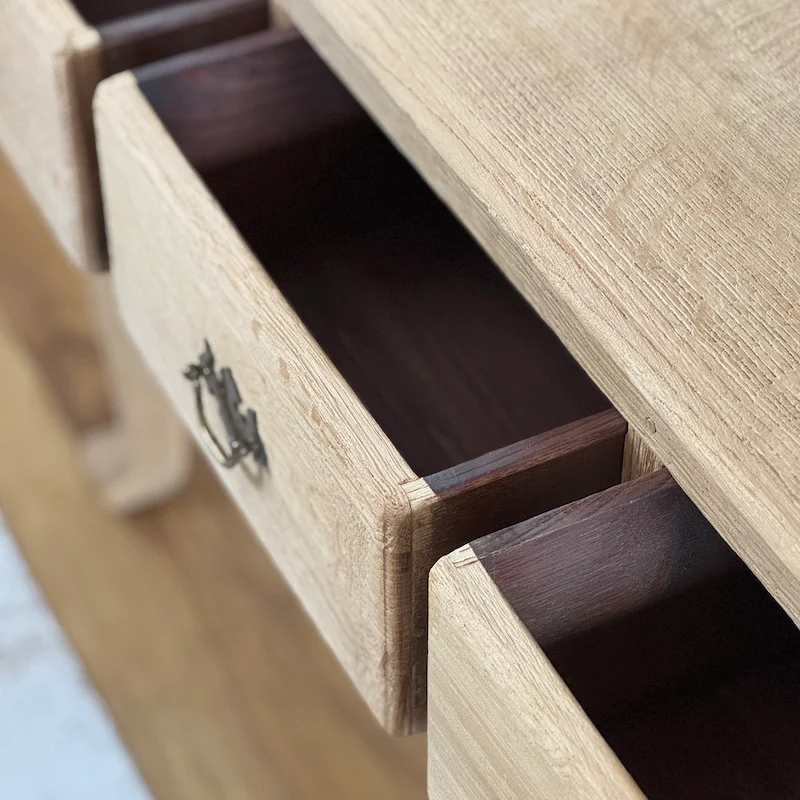 Vintage French Oak Low Boy 3 Drawer Console Table - Image 5