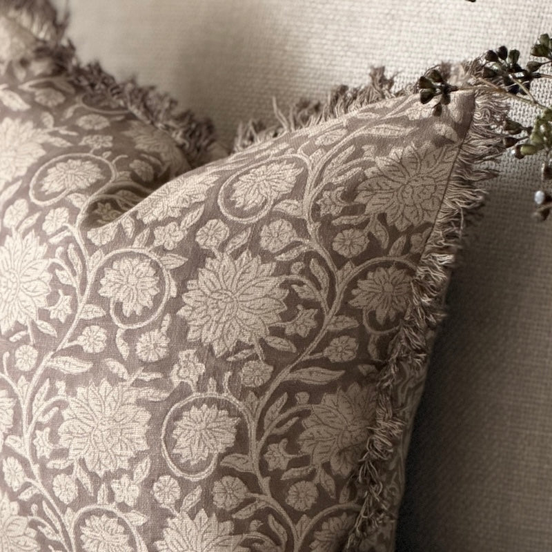Vintage Look Botanical Linen Cushion with Frayed Edge - Image 4