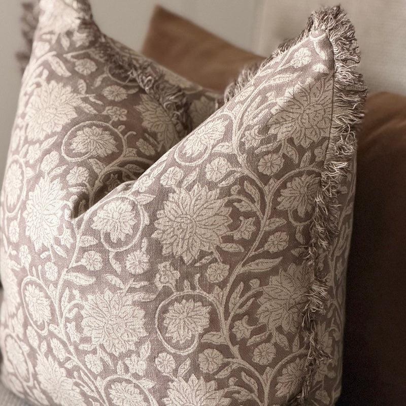 Vintage Look Botanical Linen Cushion with Frayed Edge - Image 5