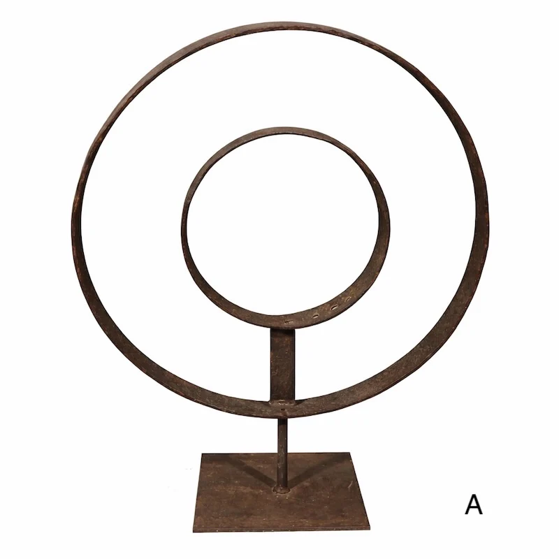 Vintage Metal Double Ring Sculpture on Stand - Image 2
