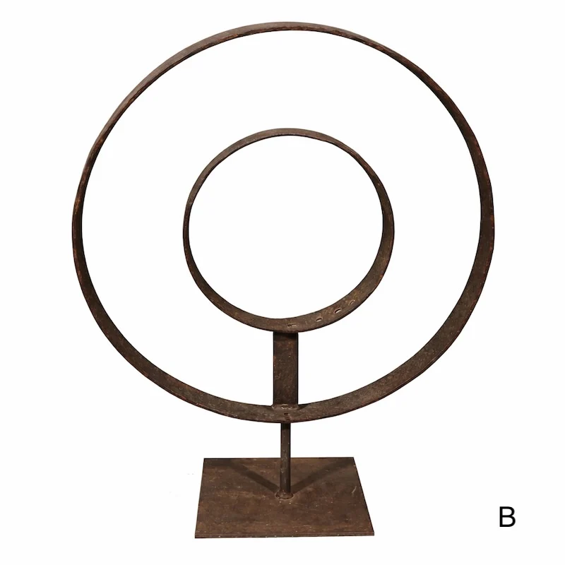 Vintage Metal Double Ring Sculpture on Stand - Image 3
