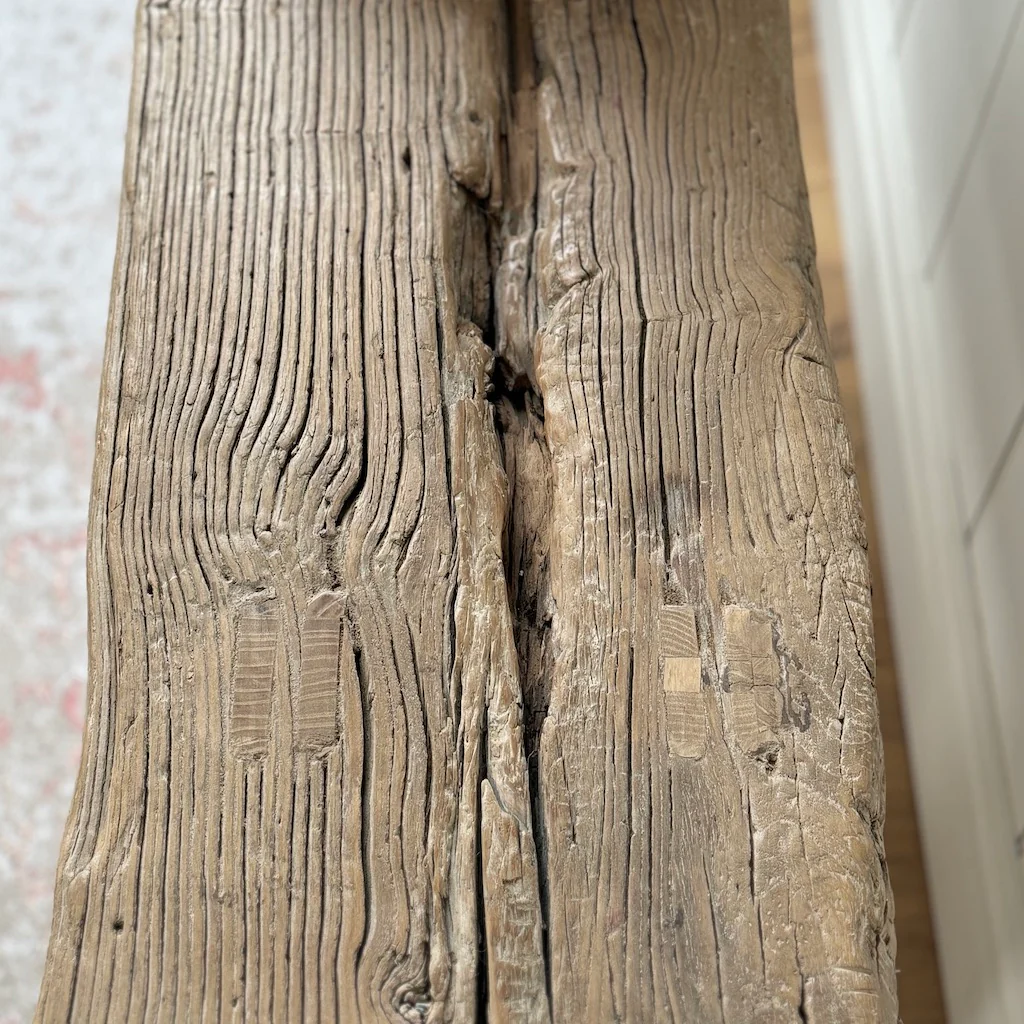 Vintage Reclaimed Elm Chinese 2 Seat Stool Small Coffee Table - Image 3
