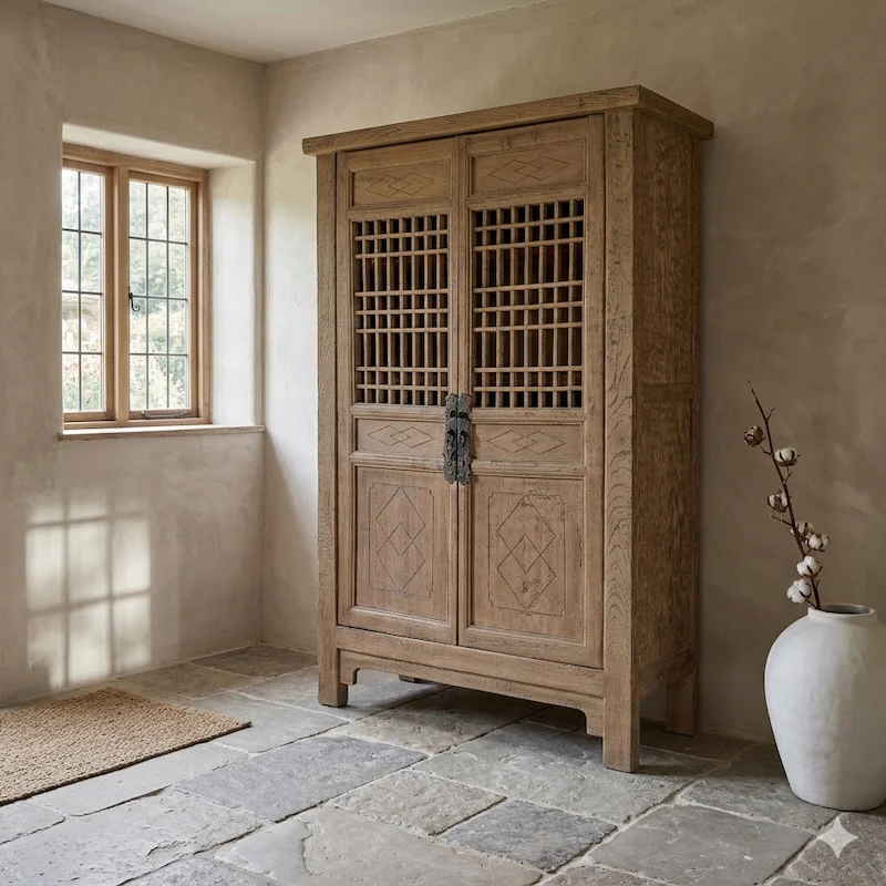 Vintage Reclaimed Elm Shelved 2 Door Cupboard