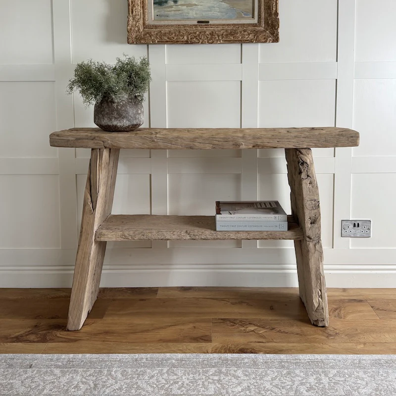 Vintage Reclaimed Elm Two Shelf Console Table 127cm
