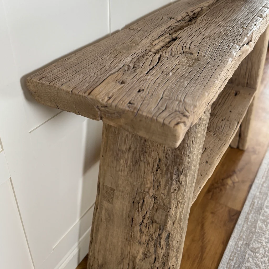 Vintage Reclaimed Elm Two Shelf Console Table 130cm - Image 3