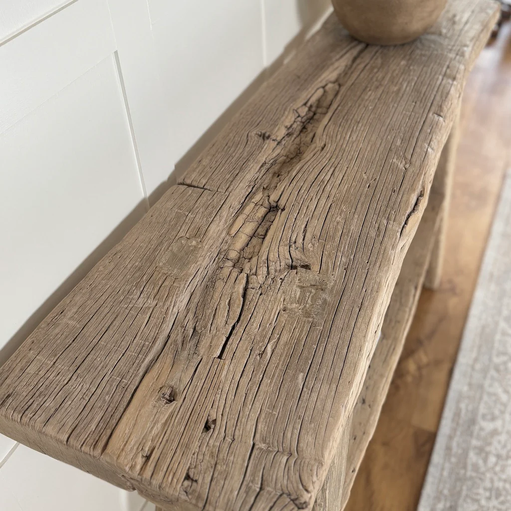 Vintage Reclaimed Elm Two Shelf Console Table 130cm - Image 5