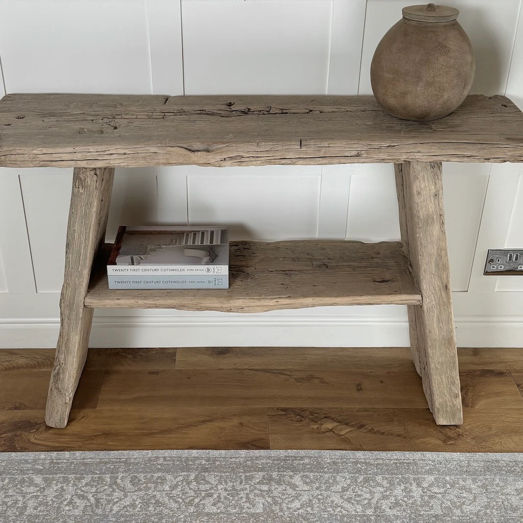 Vintage Reclaimed Elm Two Shelf Console Table 130cm - Image 6