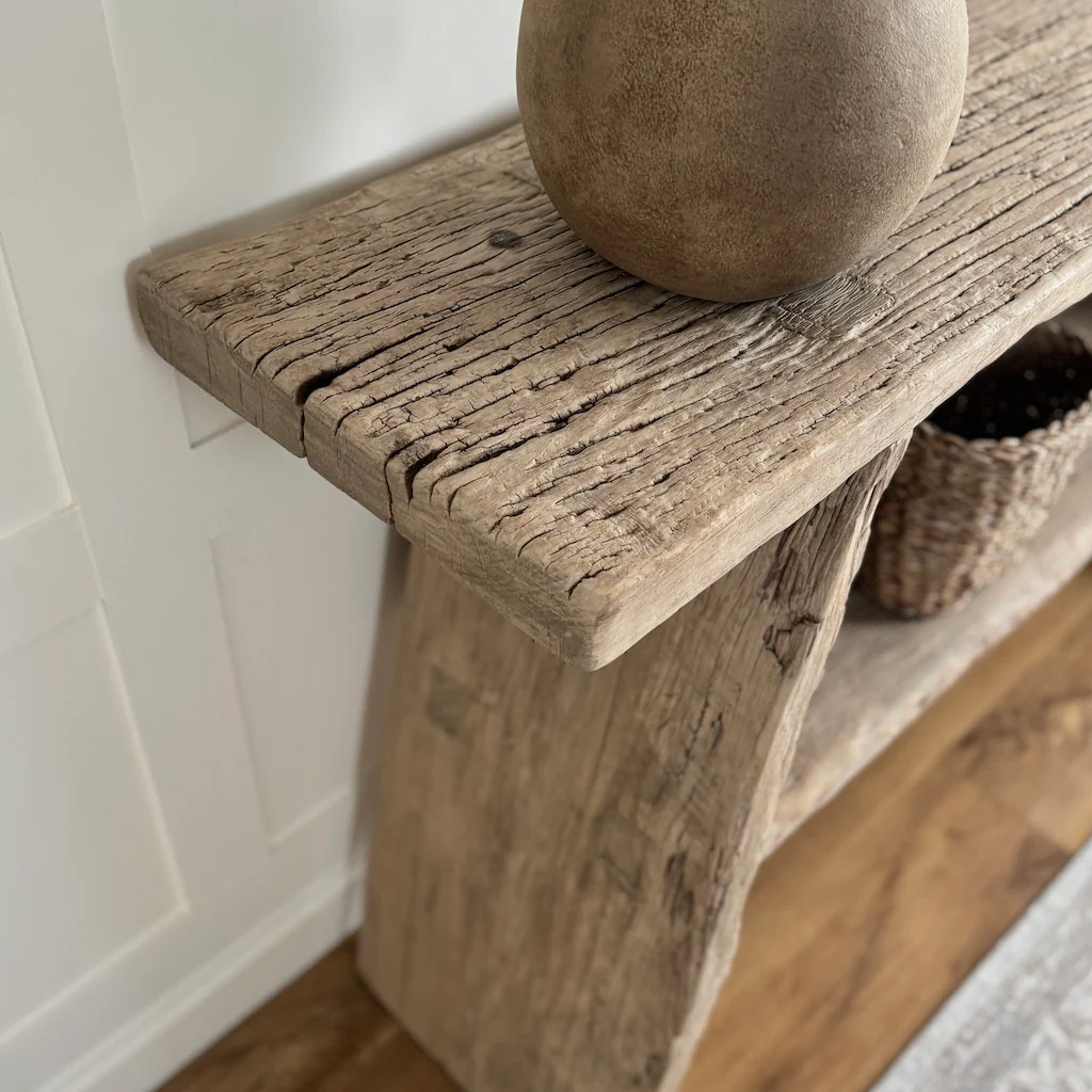 Vintage Reclaimed Elm Two Shelf Console Table 135cm - Image 2