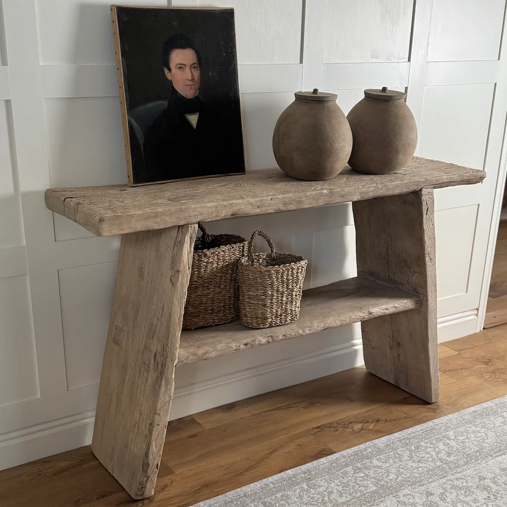 Vintage Reclaimed Elm Two Shelf Console Table 135cm - Image 3