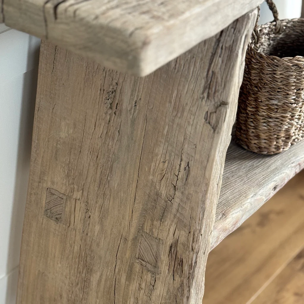 Vintage Reclaimed Elm Two Shelf Console Table 135cm - Image 5