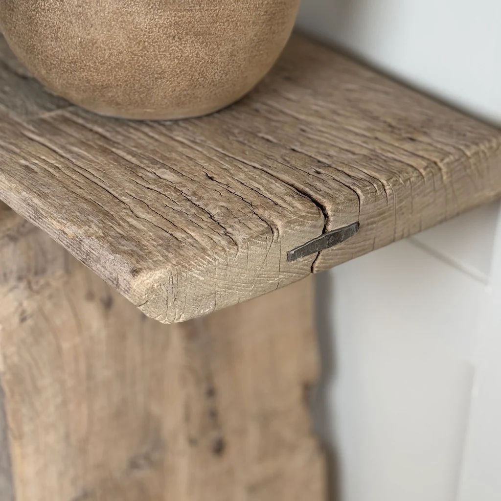 Vintage Reclaimed Elm Two Shelf Console Table 135cm - Image 7