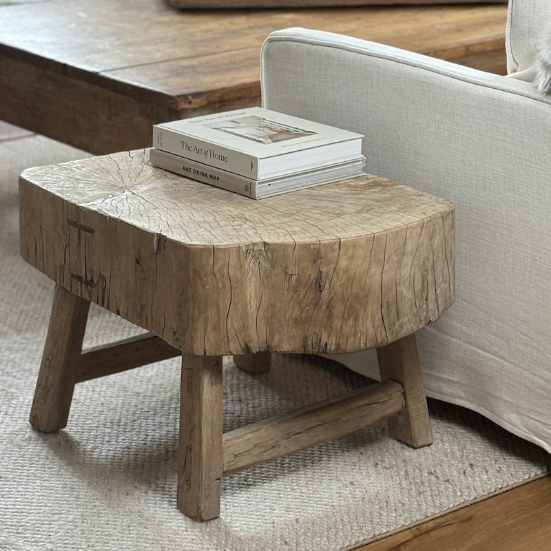 Vintage Reclaimed Heavyweight Chunky Wood Side Table - Image 5