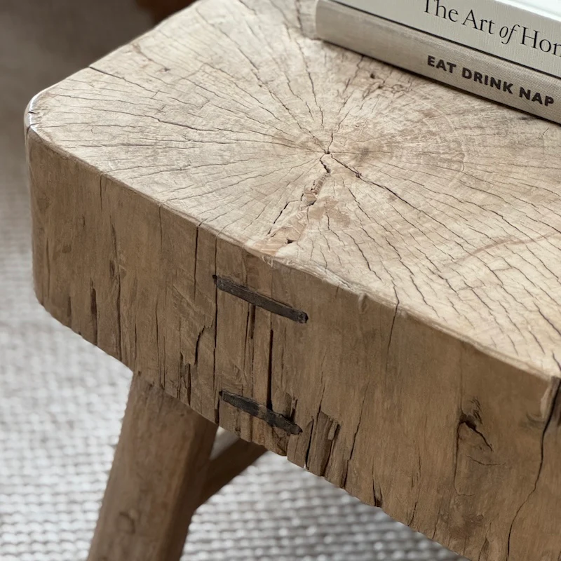 Vintage Reclaimed Heavyweight Chunky Wood Side Table - Image 7