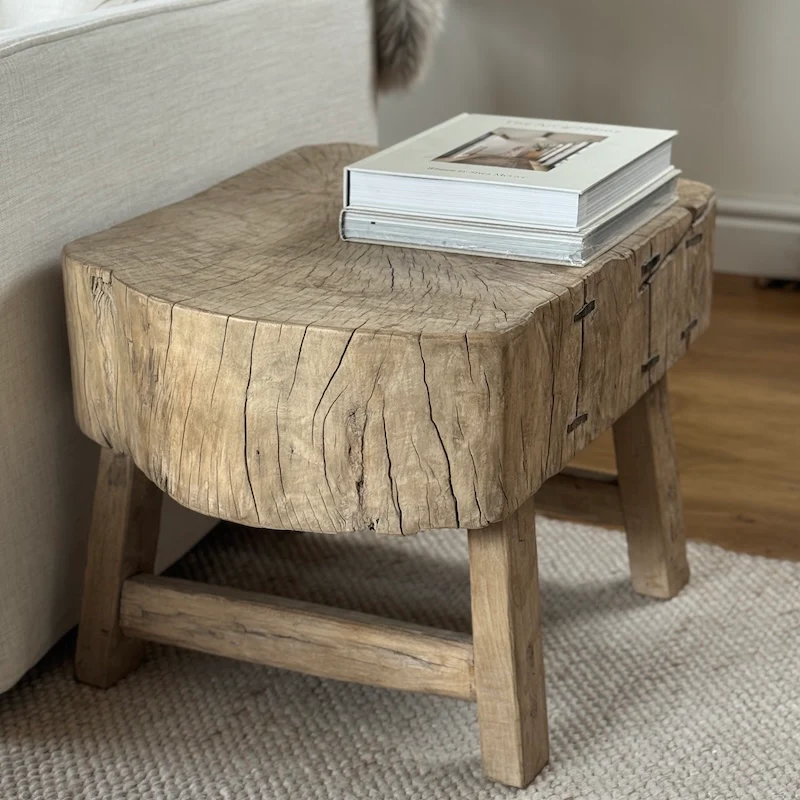 Vintage Reclaimed Heavyweight Chunky Wood Side Table - Image 9