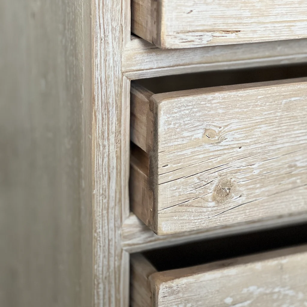 Vintage Reclaimed Wood Four Drawer Bedside Chest - Image 3