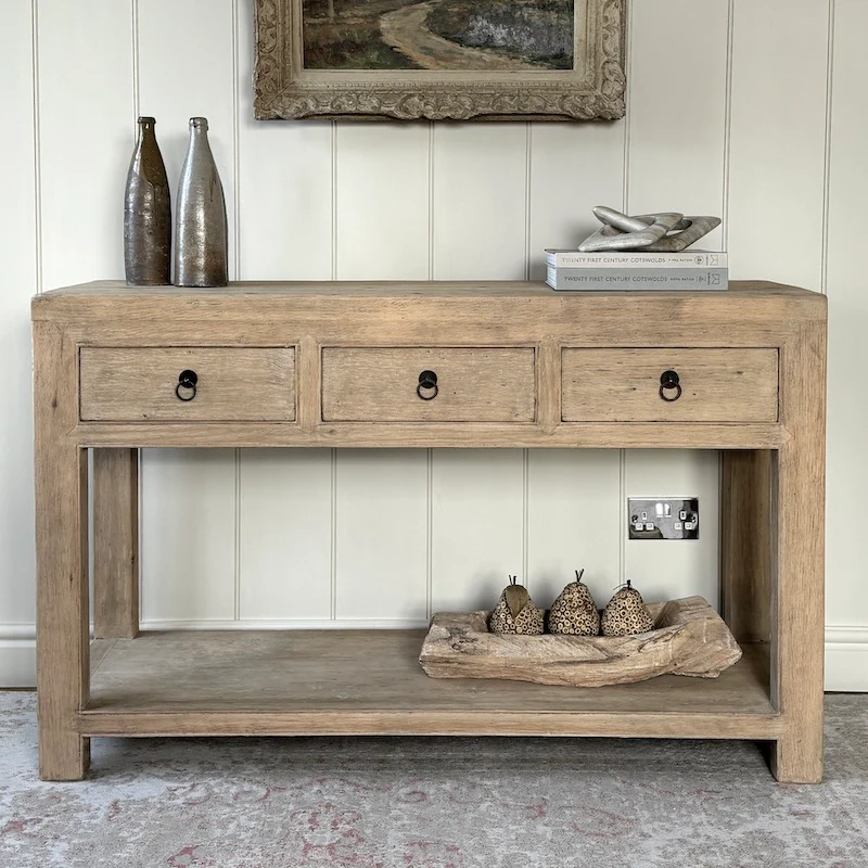 Vintage Three Drawer Console And Potboard Shelf