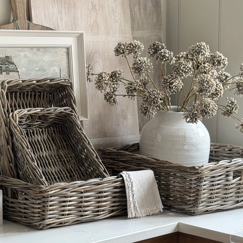 Weathered Kubu Basket Trays – Choice of 4 Shallow Wicker Baskets