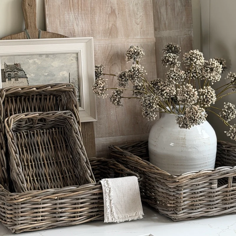 Weathered Kubu Basket Trays – Choice of 4 Shallow Wicker Baskets - Image 6