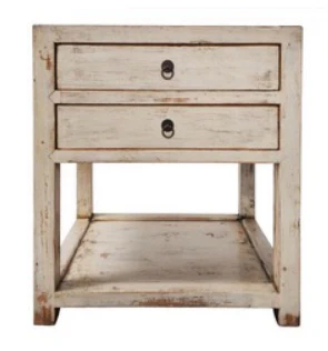 Weathered Off-White 2 Drawer Bedside Table with Open Shelf - Image 3